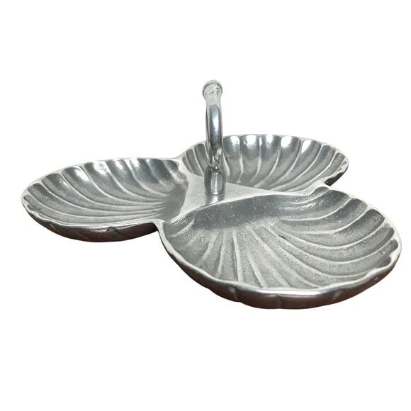 Petrina Argentina VTG Pewter 3 Shell Compartment Serving Nut Tray With Holder - Picture 2 of 9